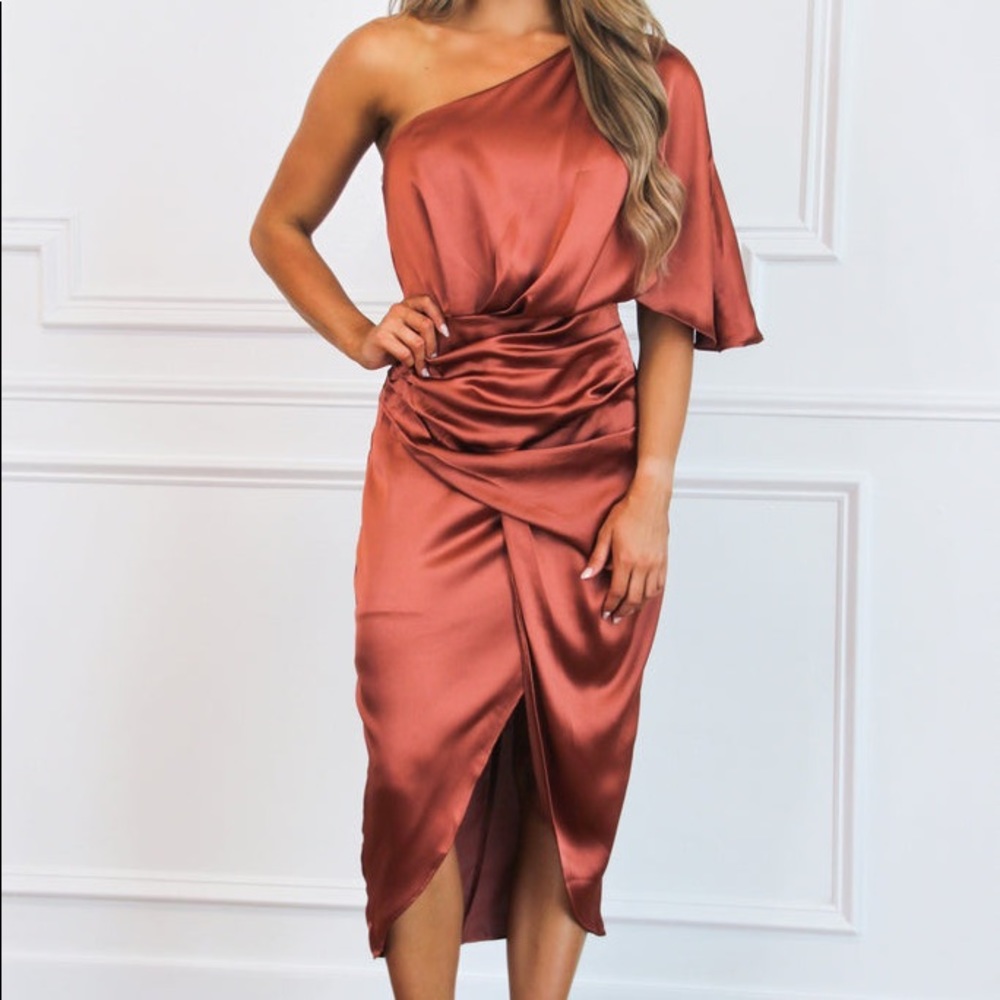 NWT Rust-Colored One Shoulder Dress